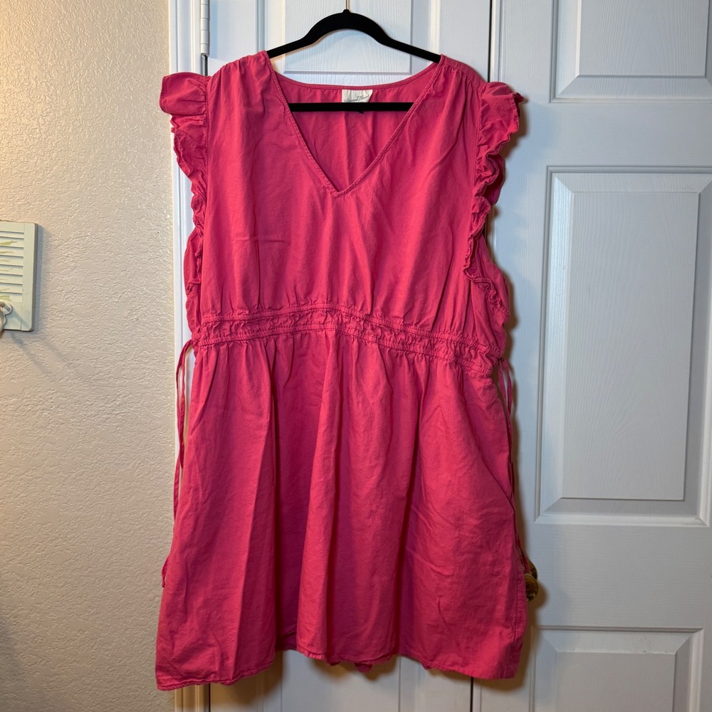 Universal Thread Dress Womens Plus 3X Pink Ruffle Drawstring Belt Knee Boho
